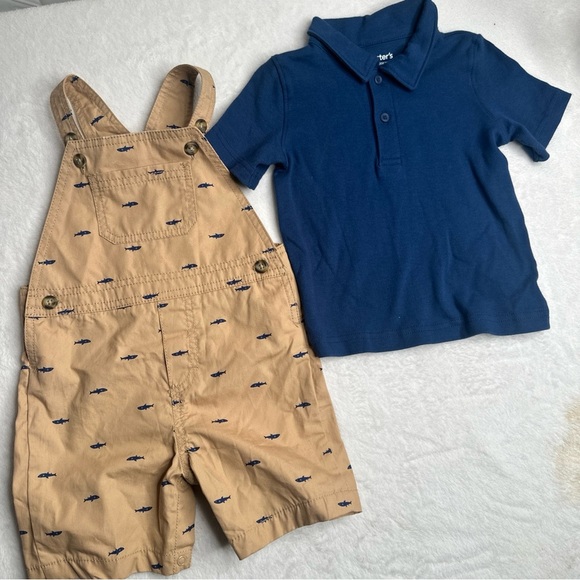 Carter's Baby's Just One You Polo & Overall Blue Sharks Size 18M new no tag - Picture 1 of 10
